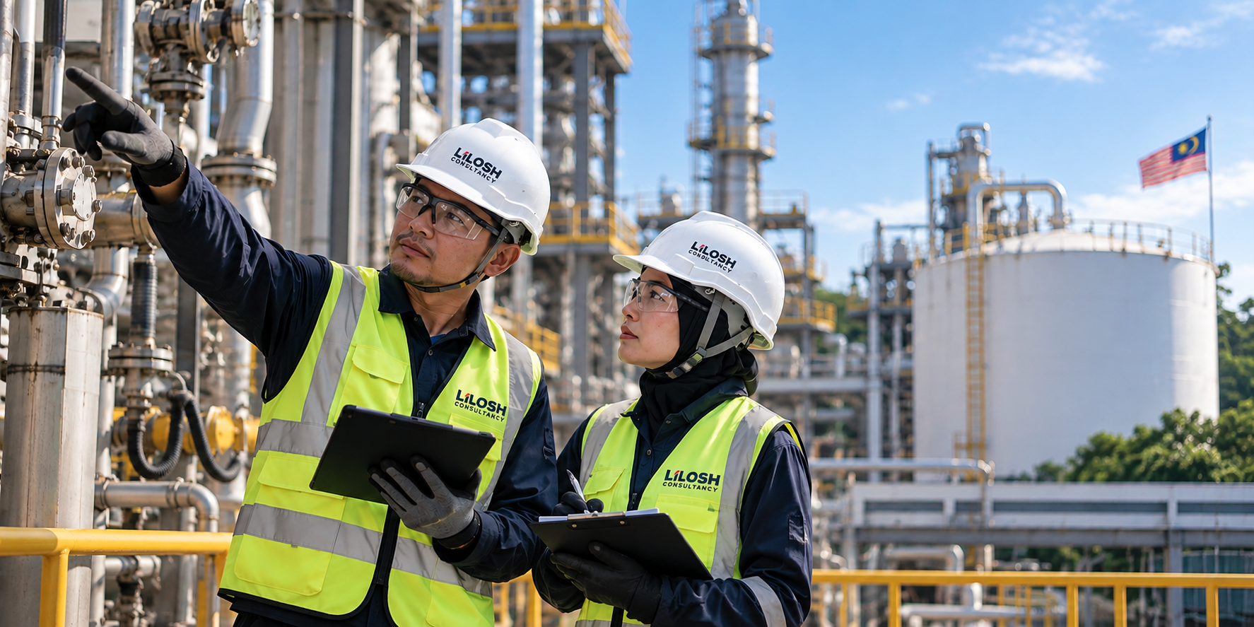 LILOSH CONSULTANCY consultants conducting an industrial safety inspection at a refinery